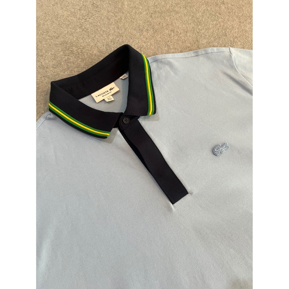 Lacoste Mens Regular Fit Polo Shirt Light Blue Navy Contrast Collar 4XL FR 9